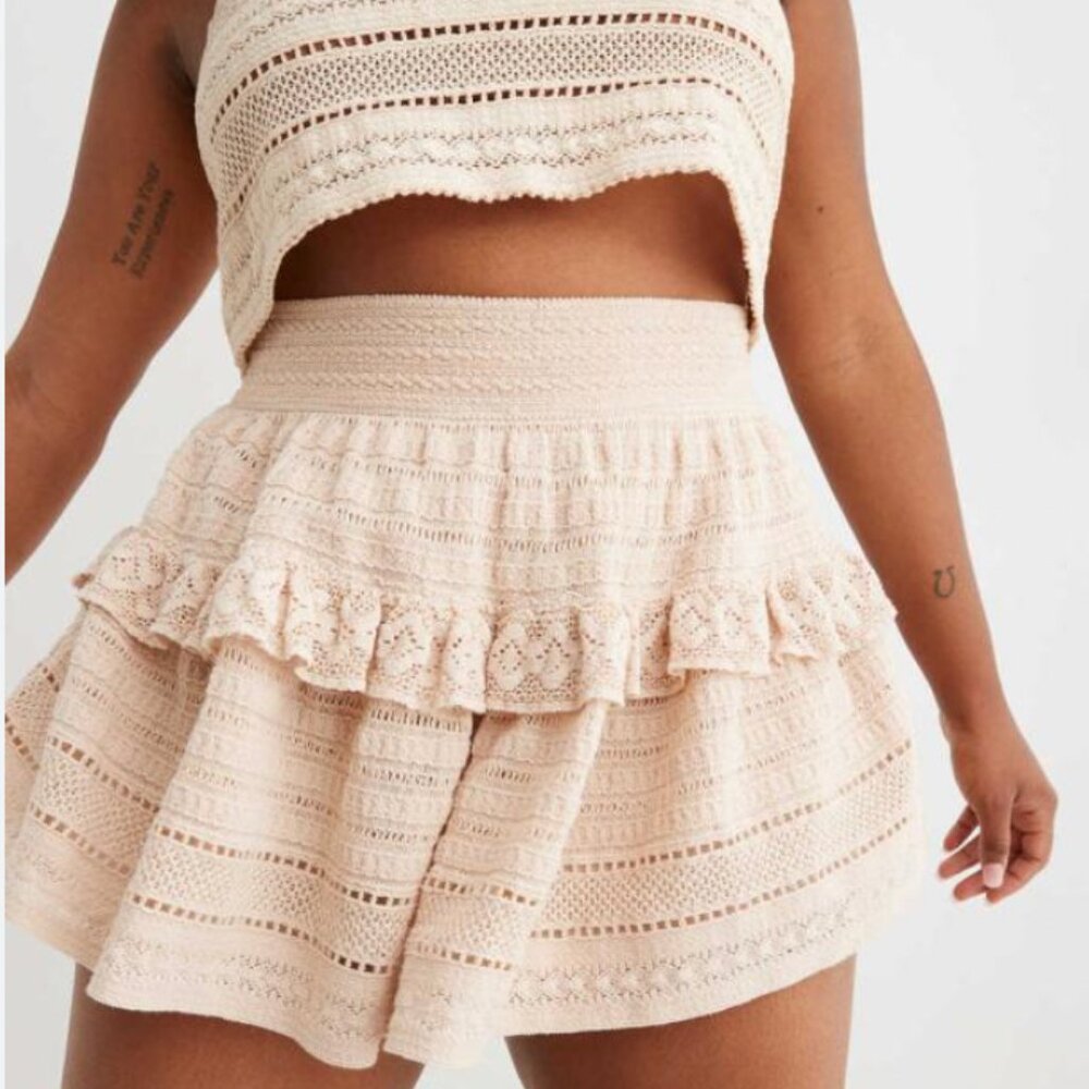 Aerie Ruffled Crochet Mini Skirt Set